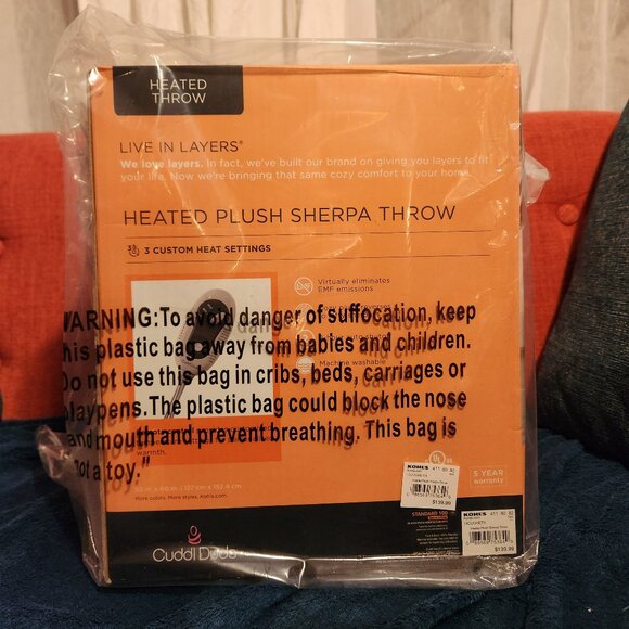 Cuddl Duds Heated Plush to Sherpa Throw Blanket – Tan | NWT in Box - Picture 7 of 9